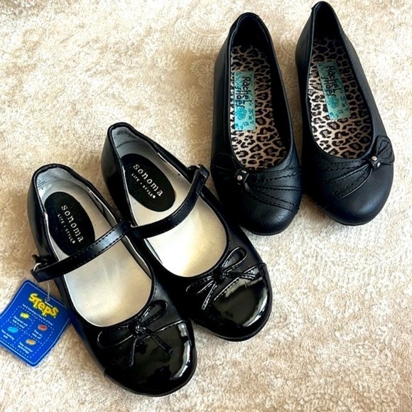 Brand New Set of 2 Pairs of Black Flats Toddler Girls Mary Jane Slip On Shoes - Picture 14 of 14